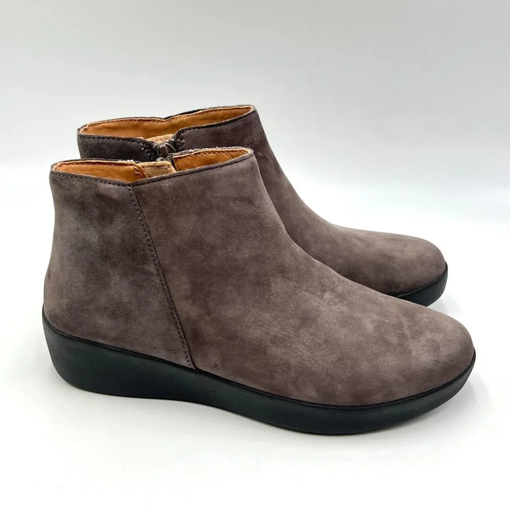 Fitflop Womens Size 5 Sumi Steel Grey Suede Leather Ankle Boots Shoes